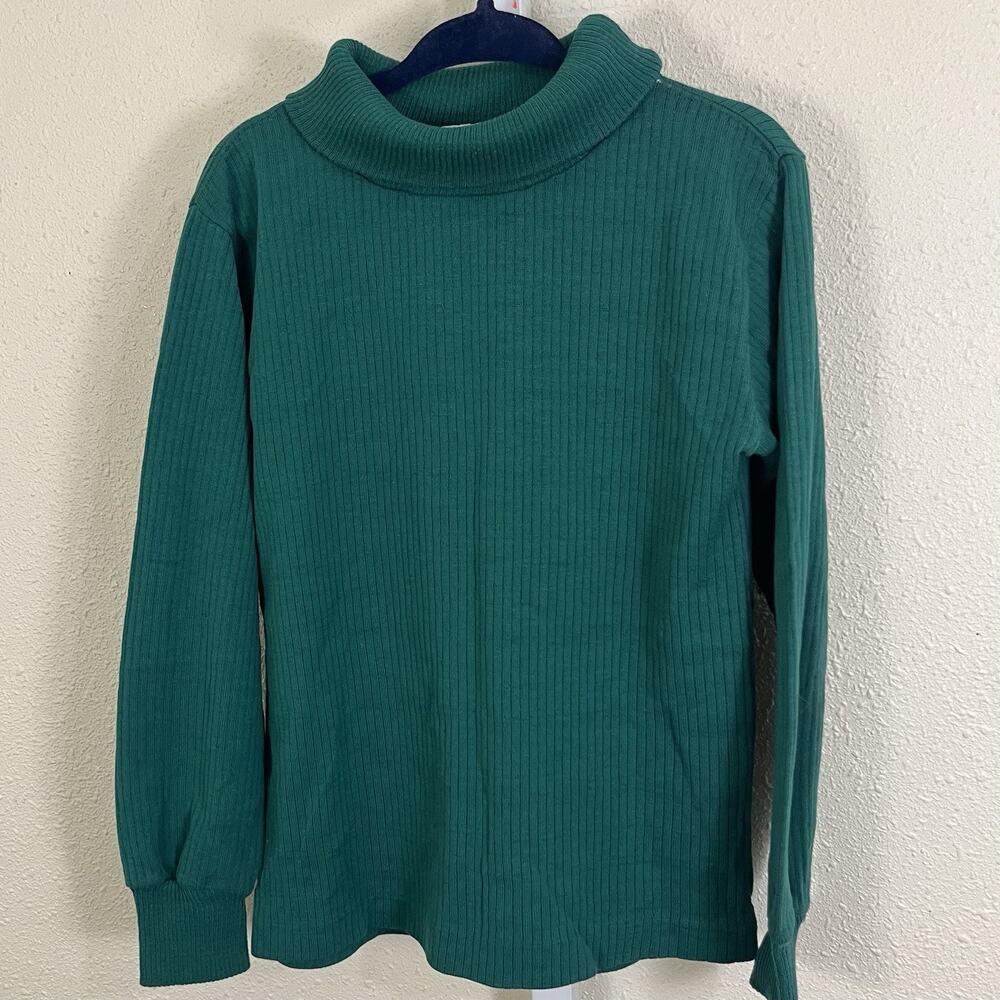 Vintage 70s Ribbed Cowl Neck Top Kids 7 Long Sleeve Mod Retro Shirt